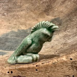 Vintage WADE Whimsies Miniature Parrot Figurine Green Cockatoo England Porcelain